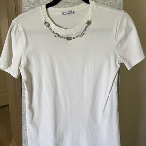 Zara White Tee with Silver Details